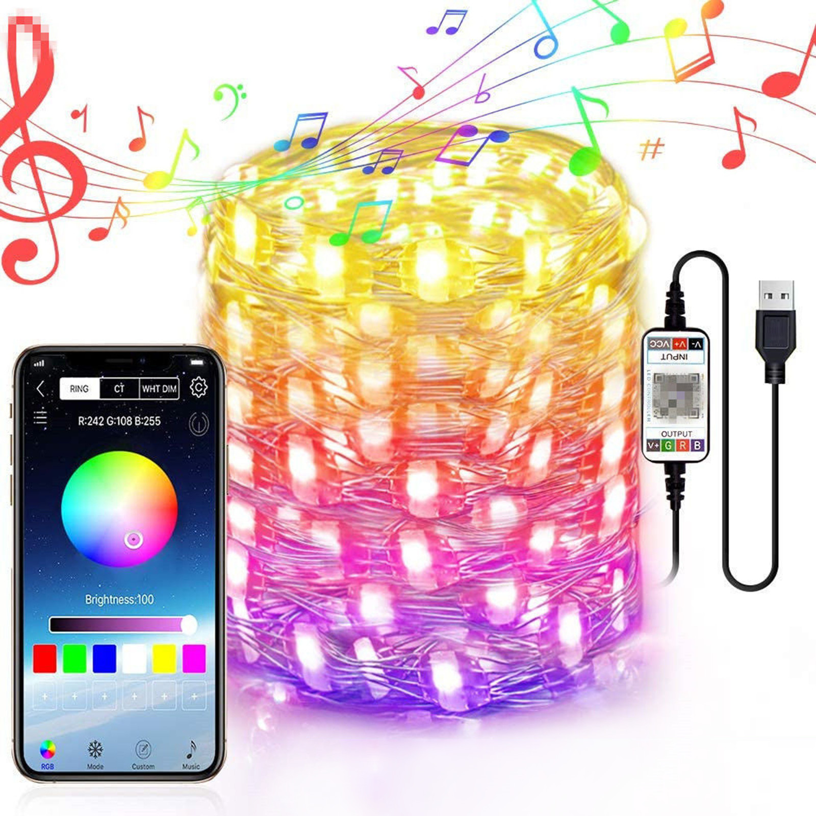 

2021 New Smart Blue-tooth Usb Mobile Phone App Copper Wire Light String Christmas Lights Flirting Room Decoration Lahm