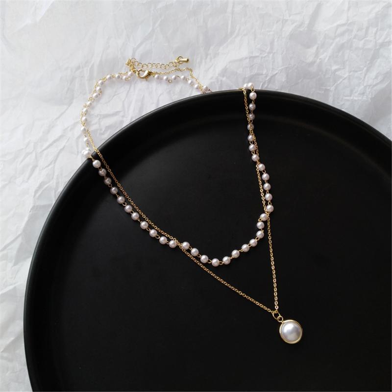 

New 2021 Summer fashion personality niche contracted neck chain design double chain necklace women sweet pearl clavicle