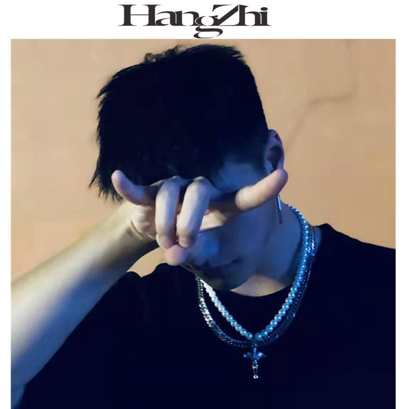 

HANGZHI 2020 New Hip Hop Punk Retro Titanium steel Personality Angel Pendant Fashion Pearl Necklace For Men Women Girls Jewelry