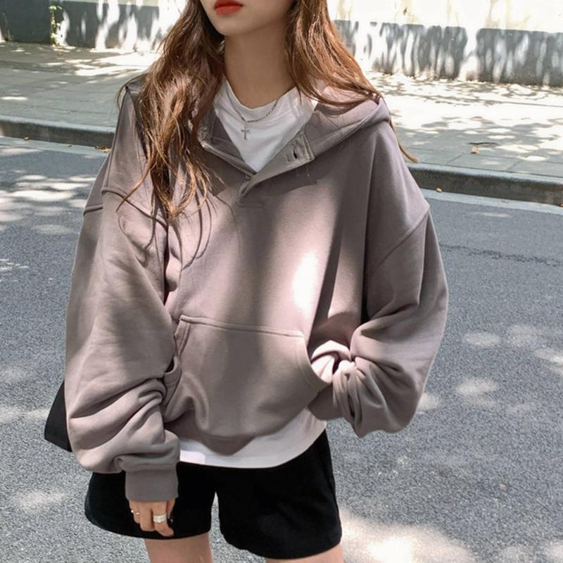 

New Hoodies For Women 2020 Pullover Autumn Winter Female Sweatshirt Solid Color Slim Fashion Casual Wild, Gray