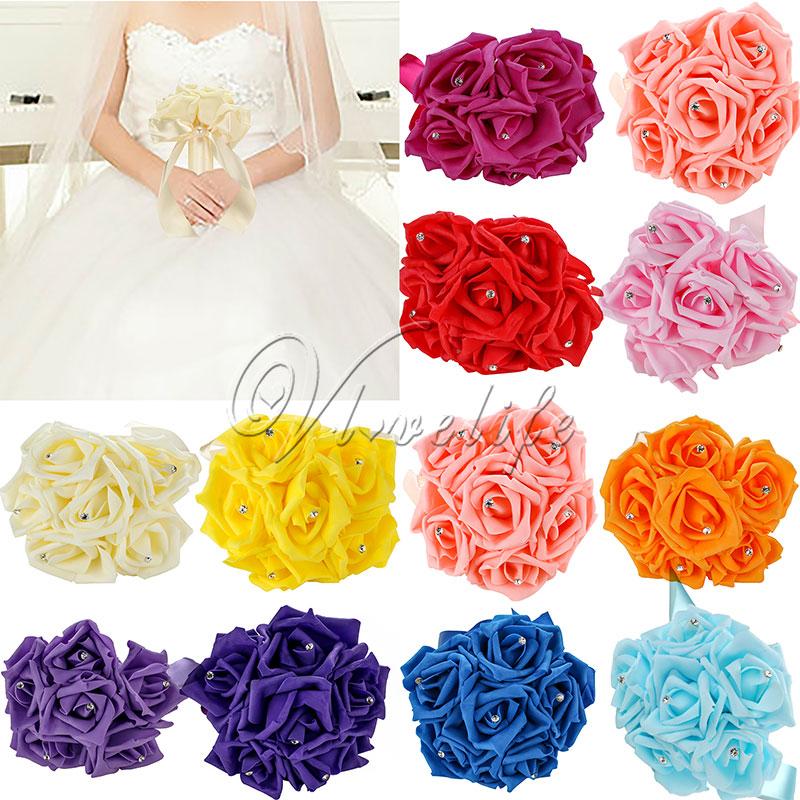 

Newest Wedding Bouquet Bride Bridesmaid Girlfriend Artificial 6 Foam Rose Garland Decor Supply L, Purple