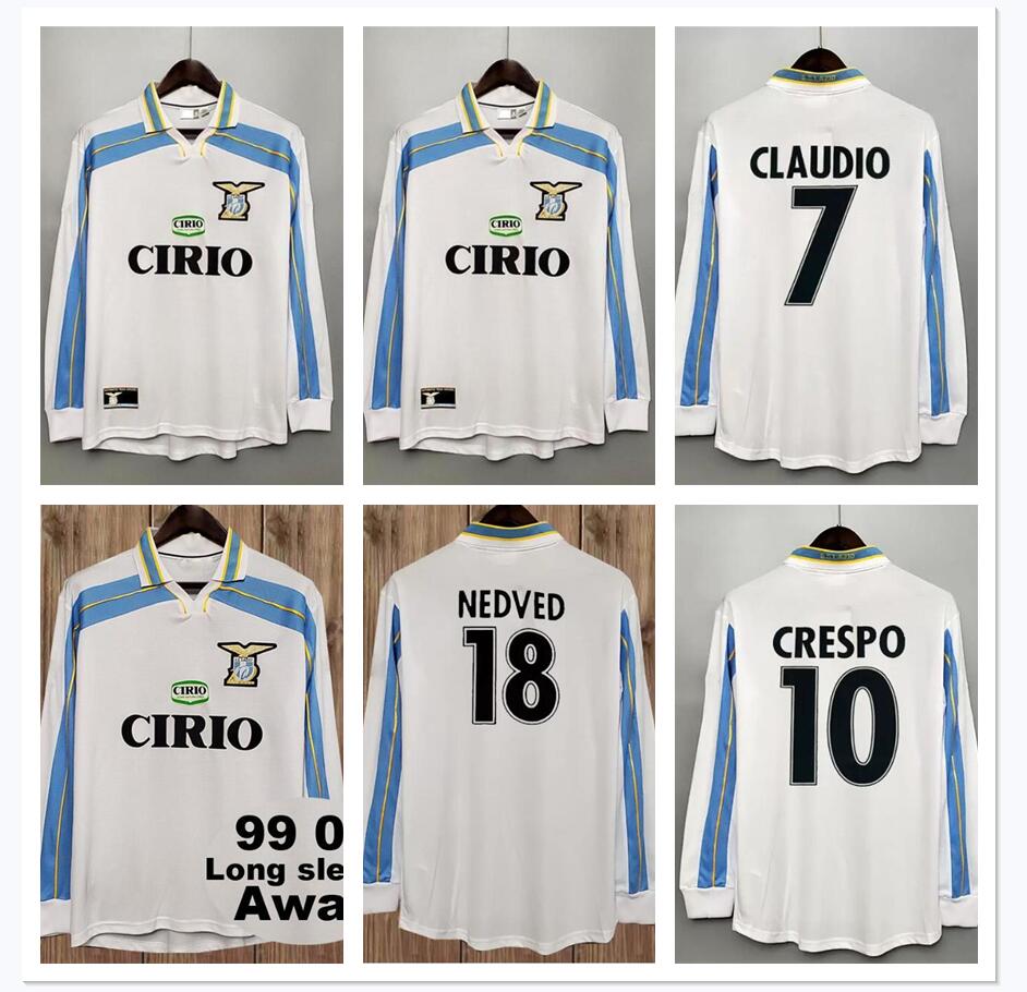 

long sleeve 1999 2000 RETRO Lazio soccer jerseys #13 NESTA CRESPO SALAS MIHAJLOVIC INZAGHI NEDVED classic Vintage football shirt uniforms Italy full, White