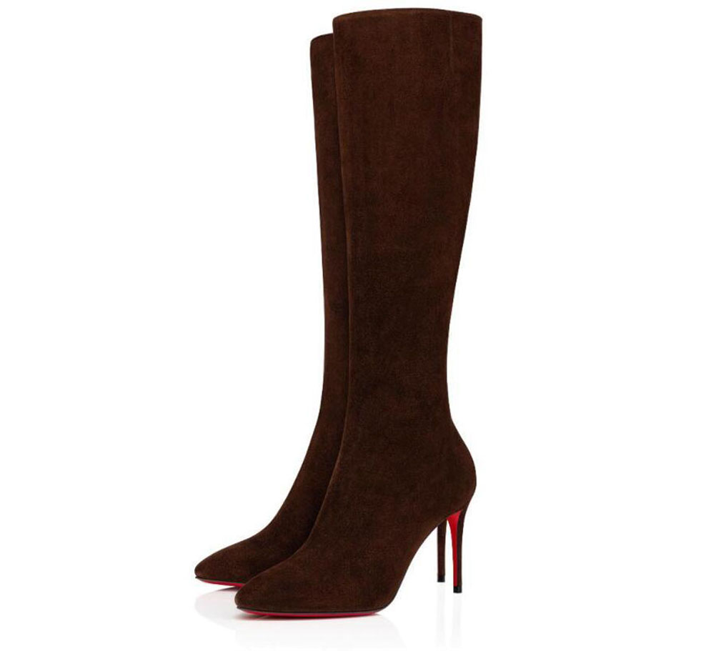 

Luxury Designers Boot For Women Red Soles heels,Ladies Red Bottom Boots Women Winter Shoes Smooth Calf Leather suede Knee-high Tall Boots, Black