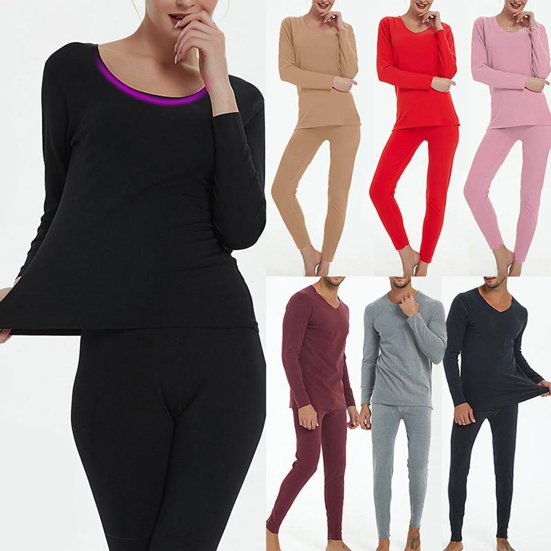 

HEFLASHOR Women Two Piece Sets Autumn Winter Warm Tracksuit For Men Women Underwear Shirt Tops Pants Slim Plus Size Suit Sets1, Black-women