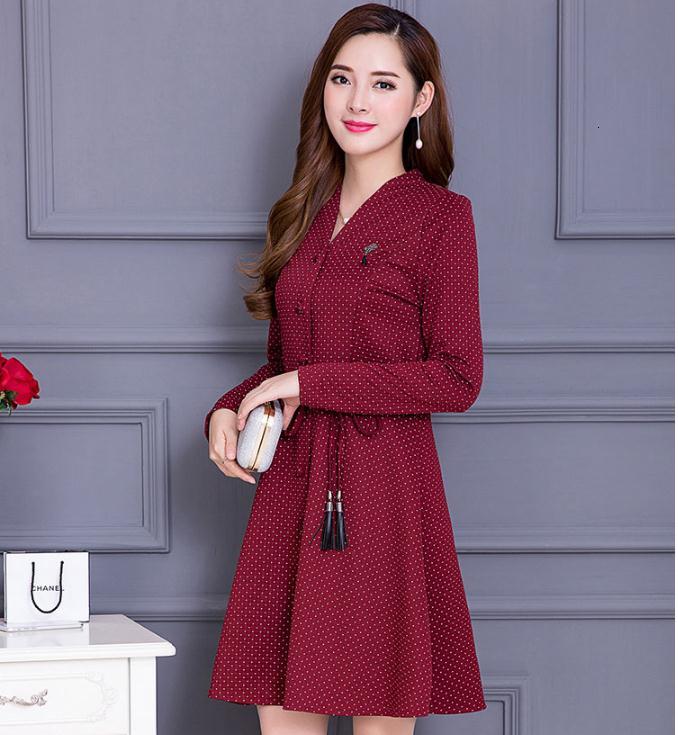 

Women Long-glove Autumn One Piece-dress Size Plue M-4xl Thin Dress Tsis, Black