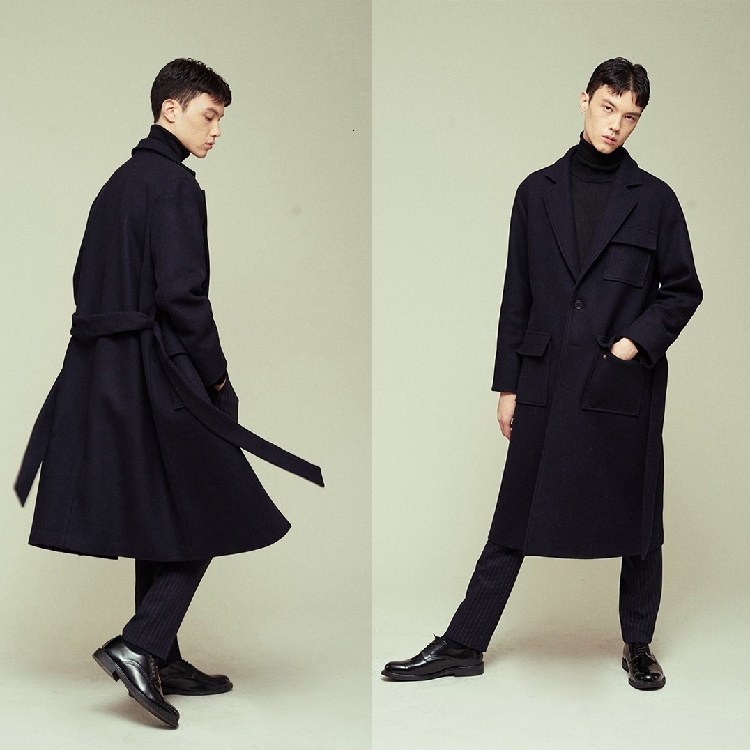 

2021 New Men of Winter Wool Coat Long Woolen Is One Bespoke with Slender Body Large Pocket Lapel. S-!! 0TUO, Black