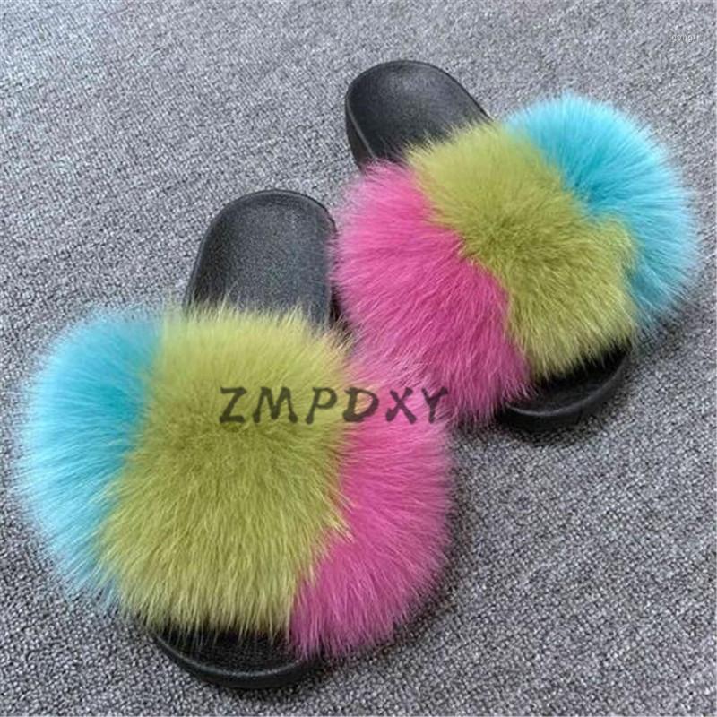 

Kids/Children's Real Fur Slides Women's Fluffy Raccoon fur Slippers Ladies Rainbow Open toe Sandals Female Fluffy Flip Flops1, Fake fur