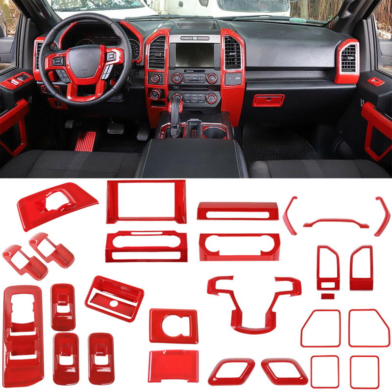 

27PCS Red Car Interior Decoration Trim Kit Accessories For Ford F150
