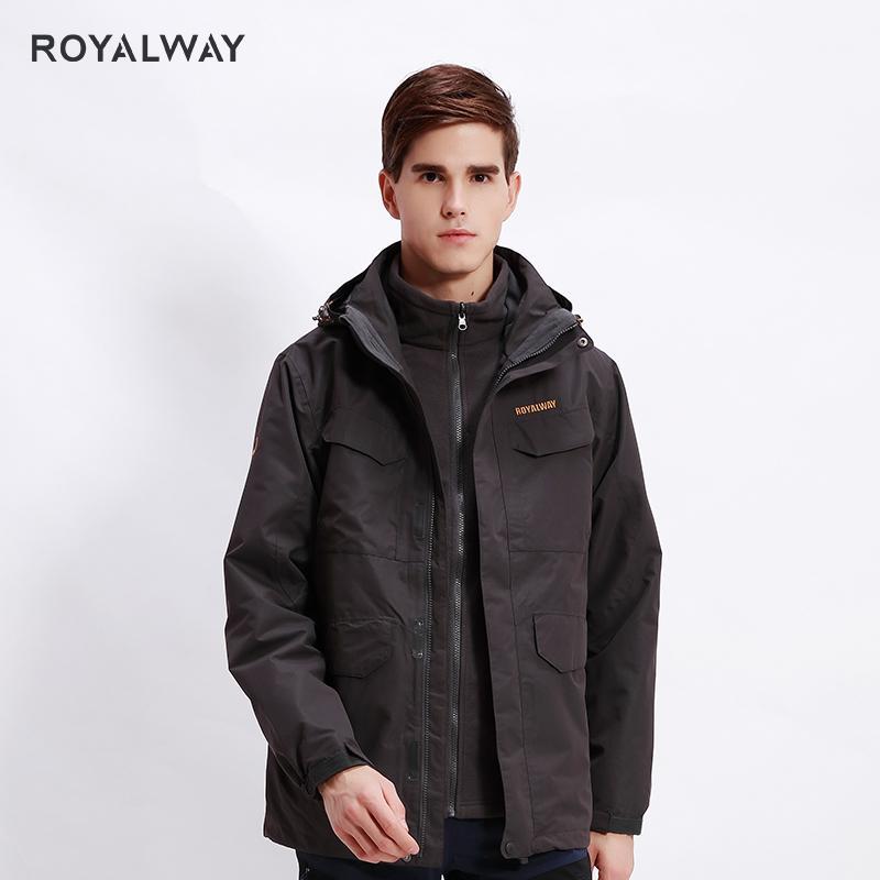 

ROYALWAY 2020 New 3 in 1 Windbreaker Men Outdoor Travel Camping Hiking Hooded Jackets Removable Fleece Liner 2 Pieces Male1, Dark grey