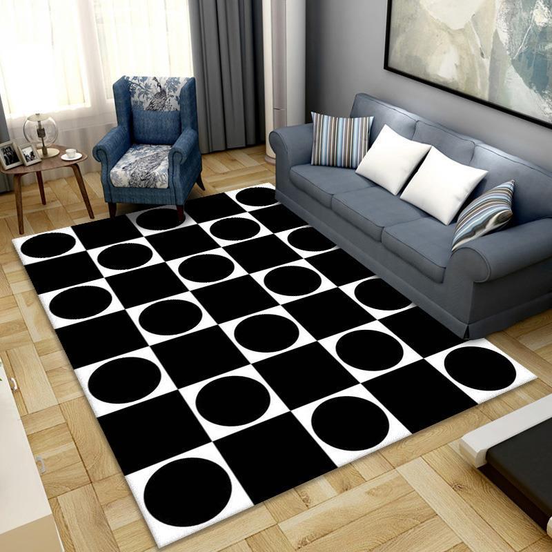

Carpets Nordic 3D Printing Carpet Home Outdoors Alfombra Picnic Floor Mats Black White Geometric Living Room Area Rugs Hallway Decor Pad