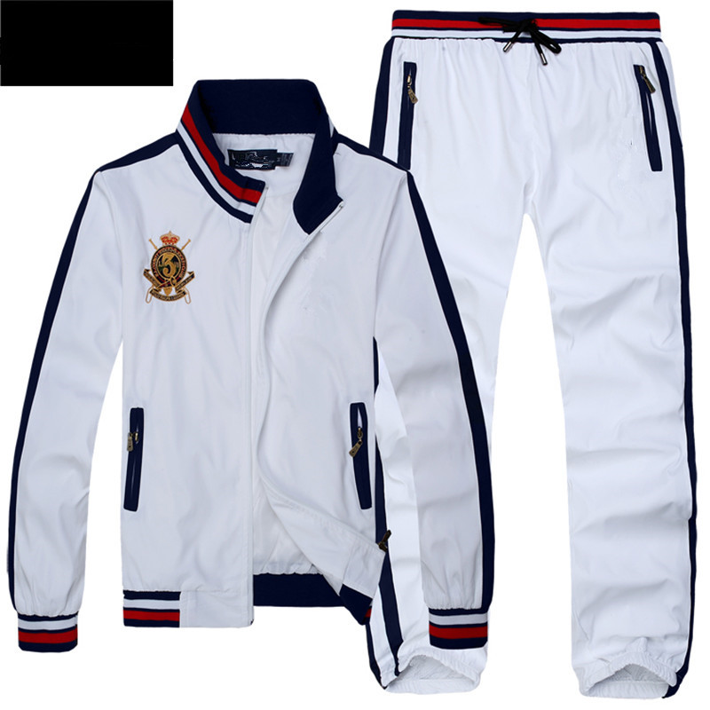 Fashion spring and autumn Sweatshirt cotton casual Sweatshirt set color contrast jacket + sports pants splicing set white blue black