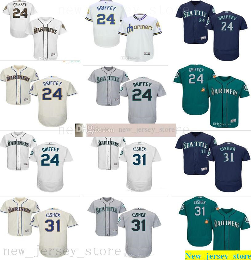 

Custom Mens Women Youth Baseball Jerseys Stitched 24 Ken 31 Steve Griffey Cishek 22 Robinson Cano Home Green Nary Blue Jersey