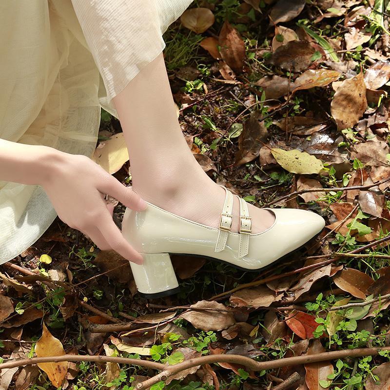 

Patent Leather Women Pumps Retro Square Heel Mary Jane Single Shoes College Style Square Head Leather Shoes Student High Heels1, Beige flip flops
