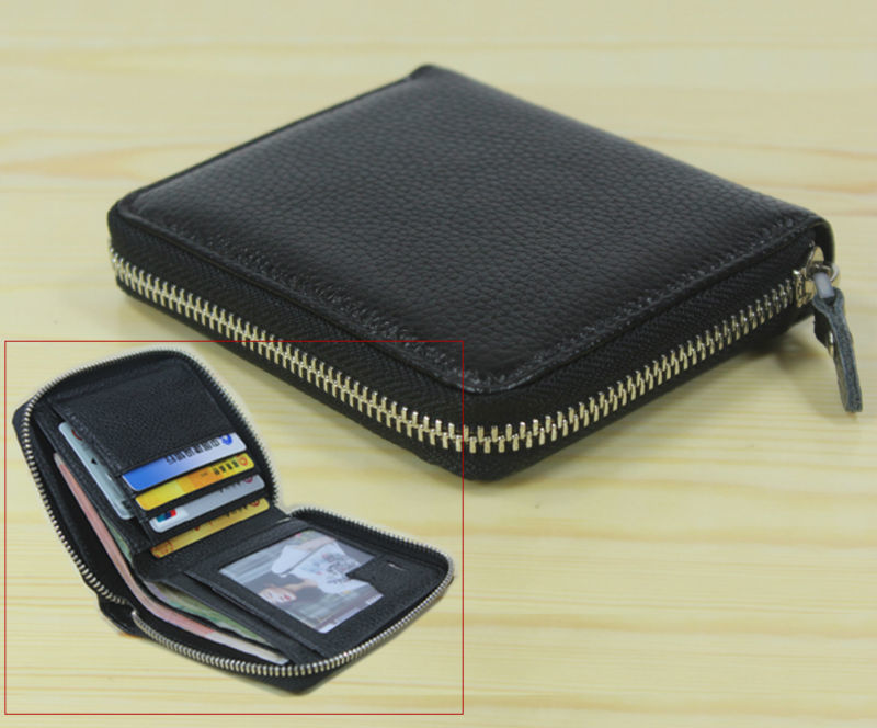 

Genuine Zip wallet around short cash leather clip black coin purse clutch free ship wl007, Wl007 1 horizontal