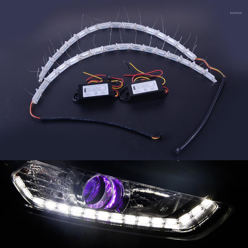 

CITALL New 12V Car Headlight Tear Eye Dual Color 16 LED DRL Flexible Strip Light Turn Signal Lamp Light Sequential Dynamic1, As pic