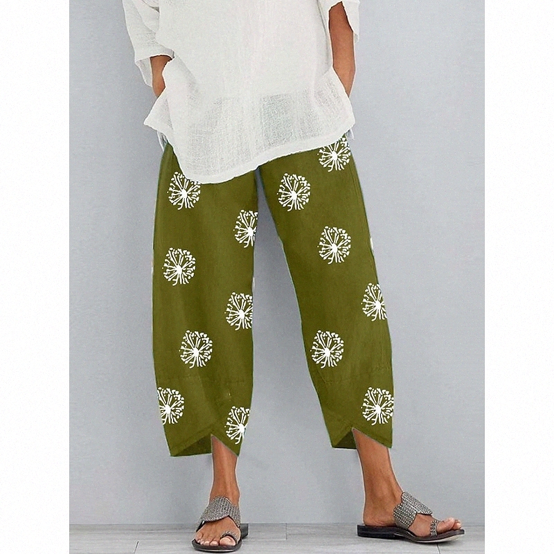 Women's Basic Streetwear Pants Chinos Pocket Ankle-Length Pants Daily Going out Micro-elastic Floral Graphic Comfort High Waist Loose Black