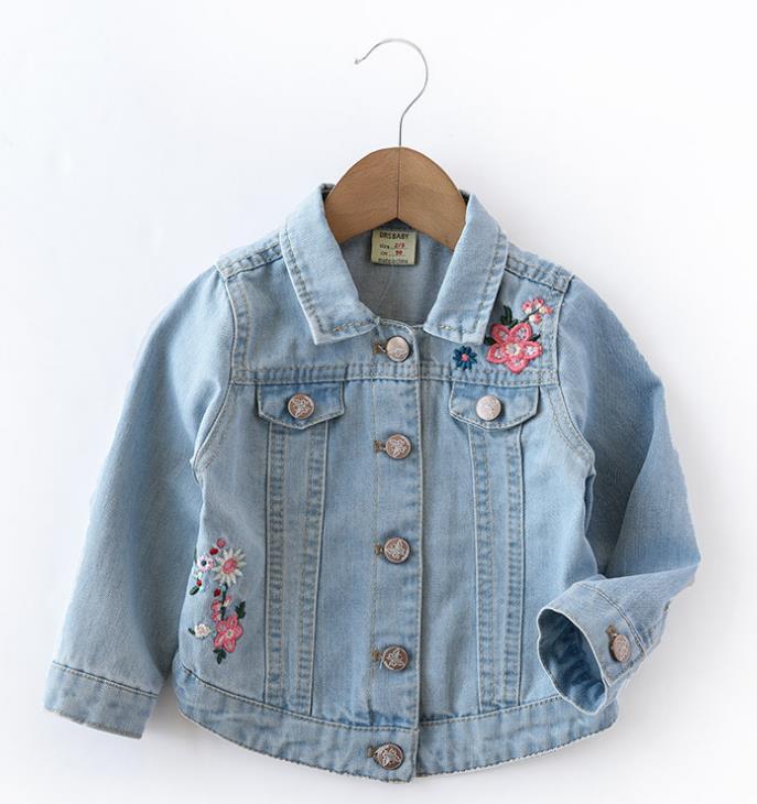 

Girls embroider floral denim jackets, As pic
