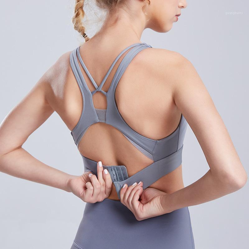 

2020 New Sexy Back Multi-Shoulder Strap Cross Adjustable Buckle Yoga Bra High Impact Fitness Bra Top Push Up Women Sports1, Black