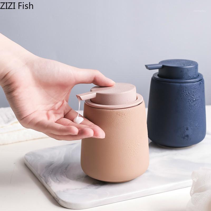 

400ml Solid Color Ceramic Soap Dispenser Liquid Soap Bottle Lotion Dispensing Pump Mouthwash Cup for Bathroom Accessories1
