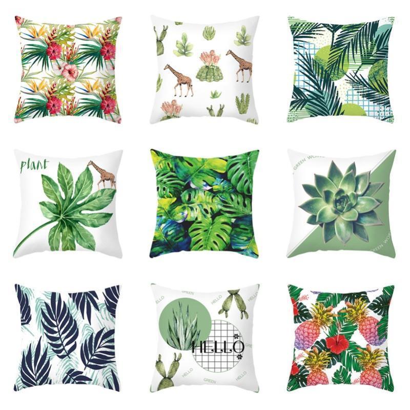 

45*45cm Tropical Plant Pineapple Cactus Leaf Polyester Cushion Cover Decorative Cushions for Sofa Home Decoration Pillowcase1