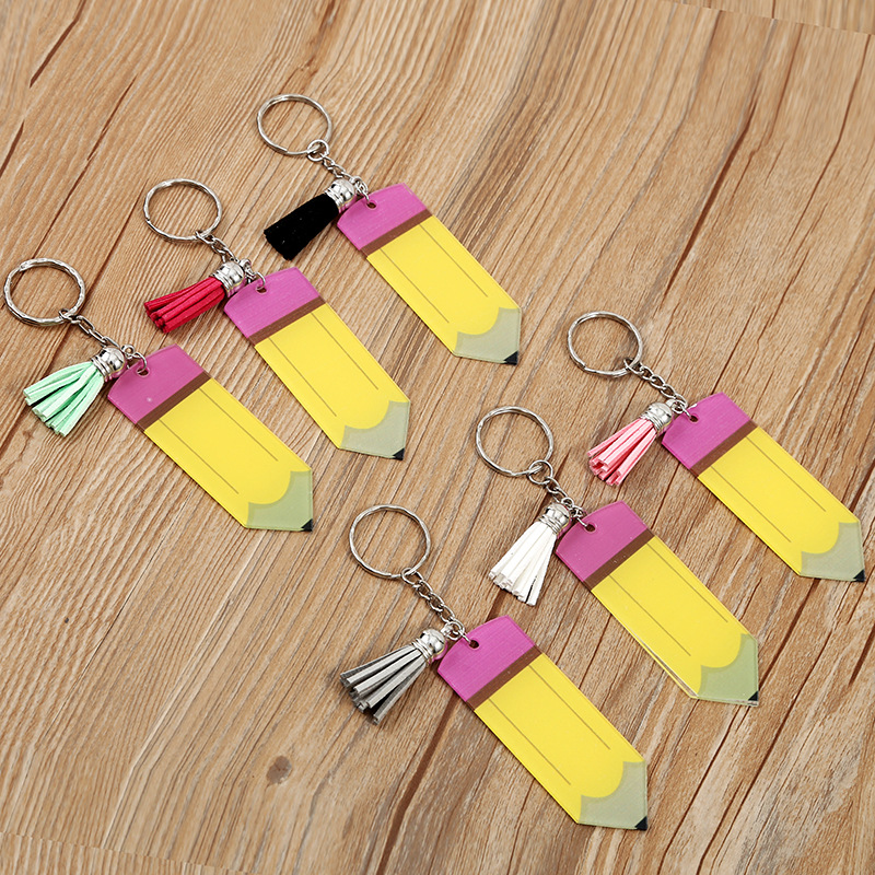 Teacher Key Chain Pencil Keychains DIY Handmade Tassel Pendant Personalized Blank Acrylic Keyring Teacher's Day Gift Kimter-L976FA