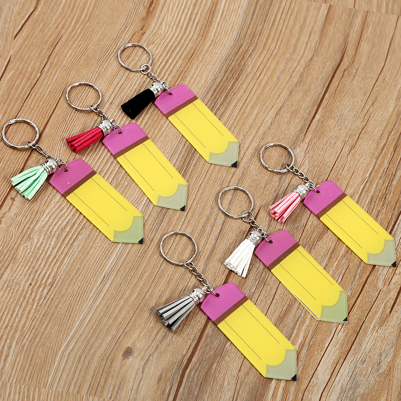 

Teacher Key Chain Pencil Keychains DIY Handmade Tassel Pendant Personalized Blank Acrylic Keyring Teacher's Day Gift Kimter-L976FA