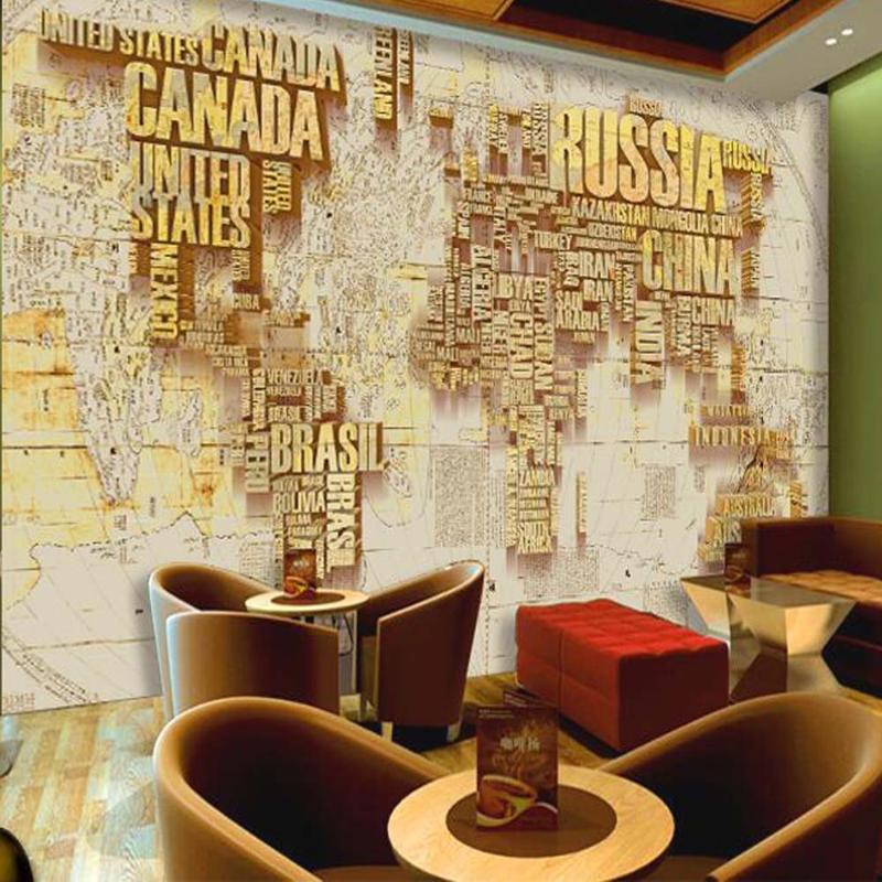 

3D Custom Gold Wallpaper Murals for TV Background Three-dimensional Black Letter Large Photo Mural Map of the world
