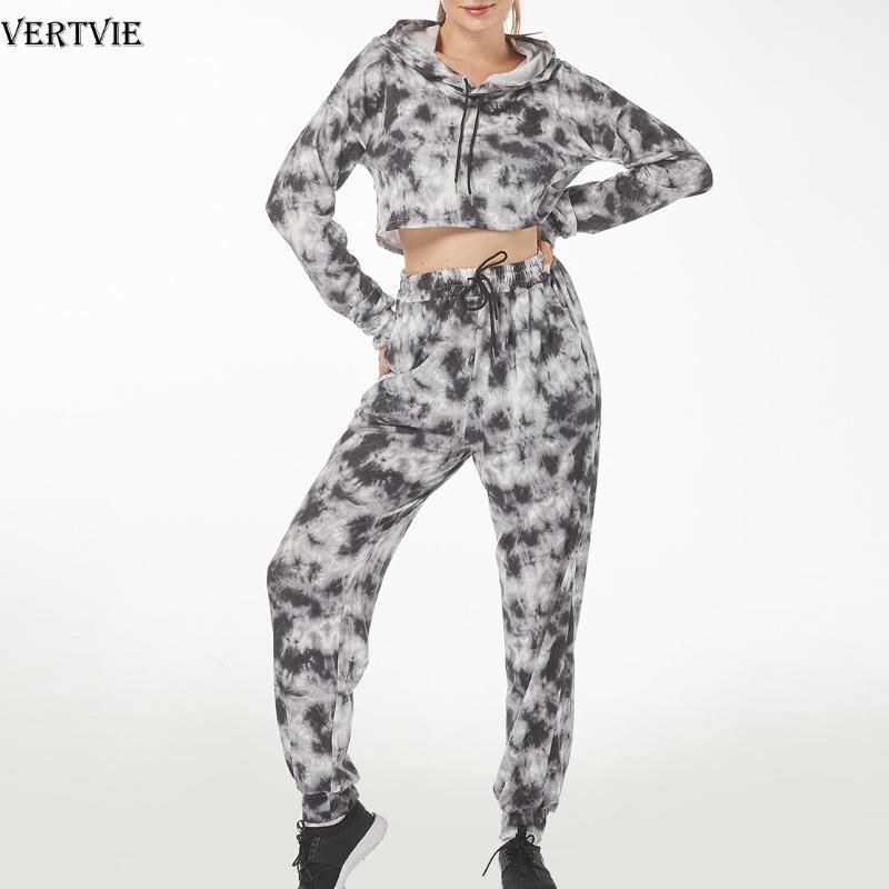 

2020 Tie Dye Tracksuit Women 2 Piece Set Female Hooded Short Sweatshirt And Pants Sportwear Suit Pullover Hoodies Suit1, Black
