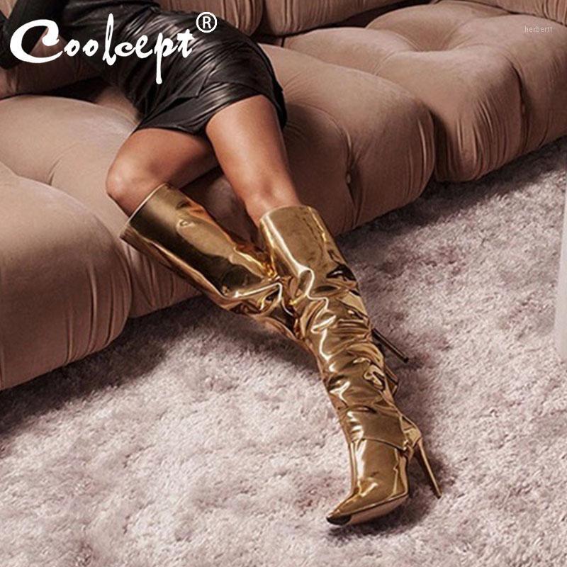 

Coolcept Size 34-43 Women Knee Boots Sexy Pointed Toe High Heel Winter Shoes Woman New Fashion Party Lady Long Boot Footwear1, Black