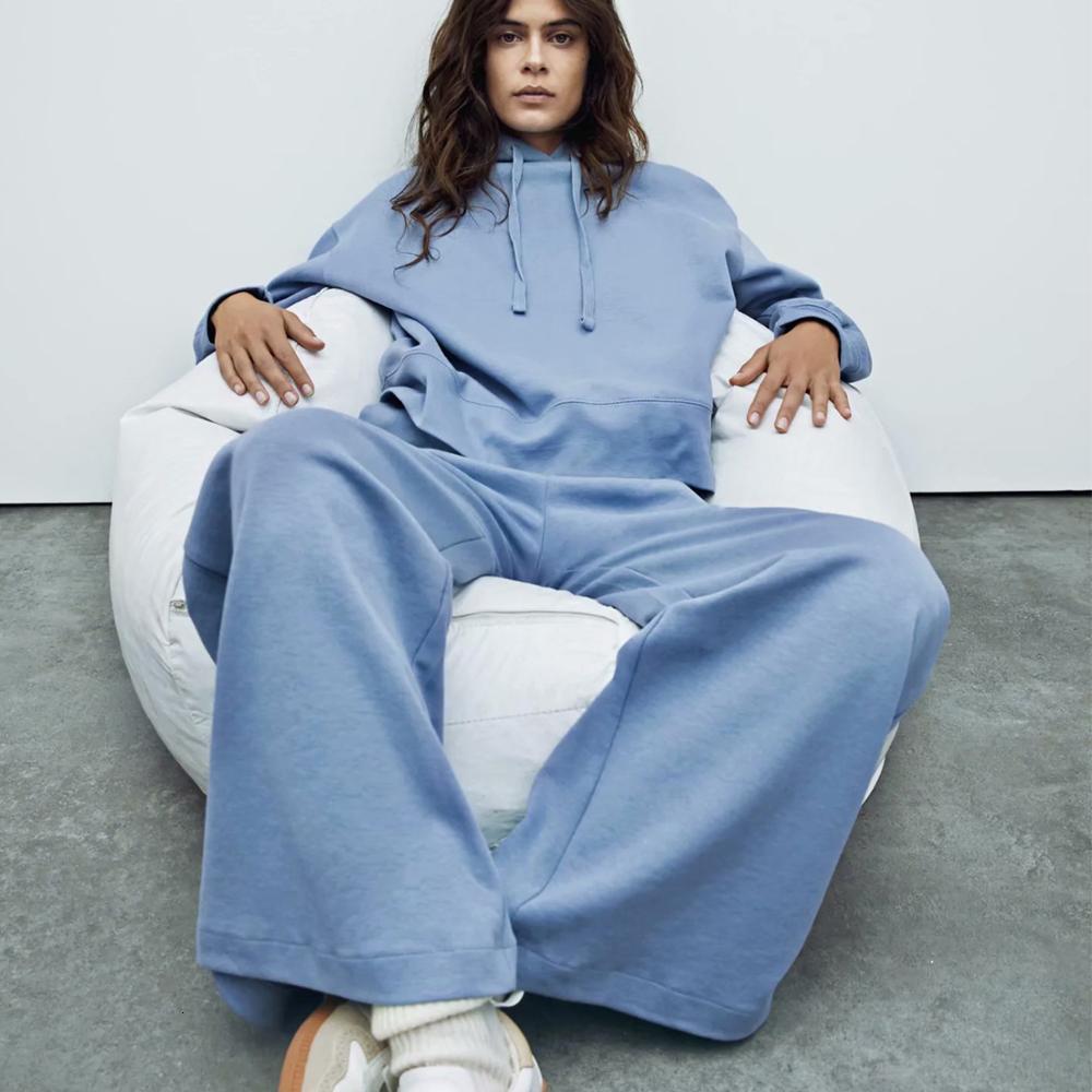 

2021 New Two Piece Set Casual Tracksuit Spring Autumn Women Sets Oversized Hooded Long Sleeve Hoodie Sport Wide Leg Pants Lady Suit Fexn