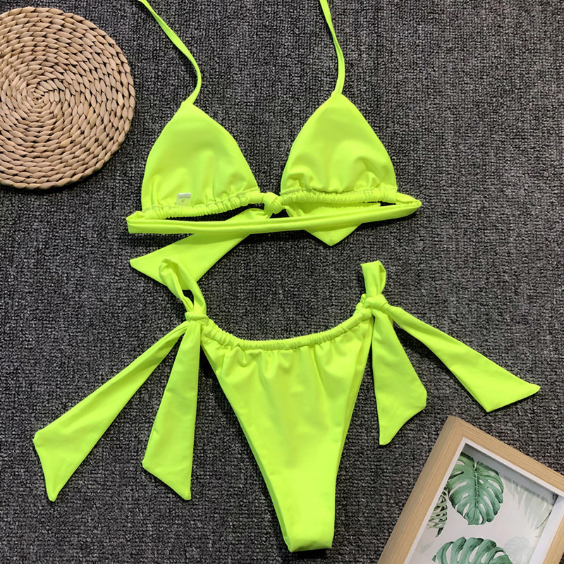 

Neon Green Knotted Bikini Female Swimsuit Women Swimwear Two-pieces Bikini set Sexy Bather Halter Bathing Suit Swim Wear Y200319, B463purple