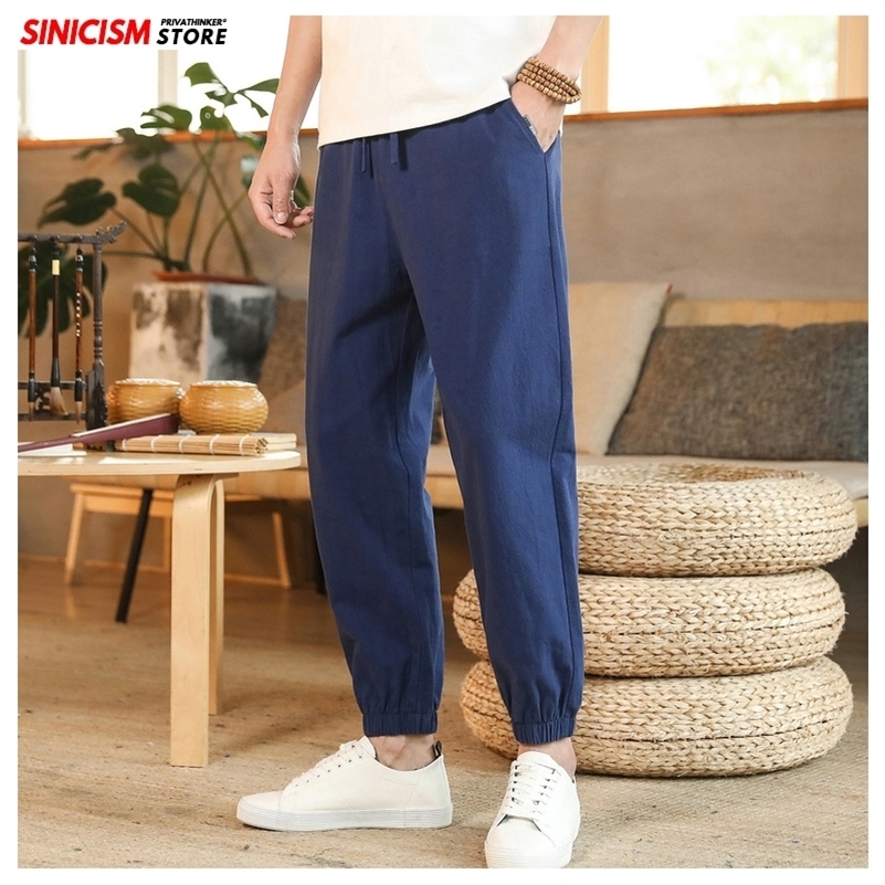 

MrGoldenBowl Store Men Spring Summer Solid Chinese Style Casual Pants Mens Linen Trousers Male Oversize Harem Pants Bottoms 201109, Gray(asiansize)