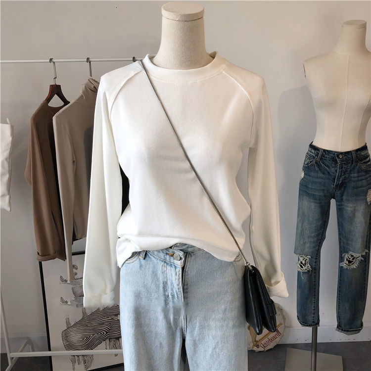 

2021 High quality in Addition to Velvet Women's Shirt Wild White Thin Top DBRK, Gray.