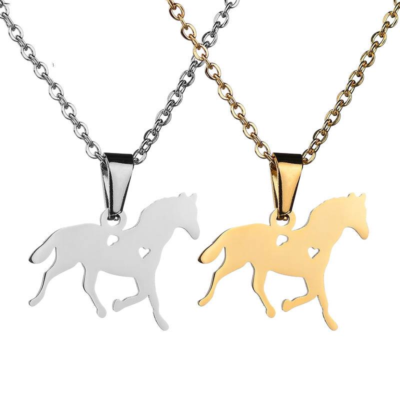 

2020 Men Vintage Stainless Steel Chain Racing Horse Necklace Punk Cool Animal Jewelry for Women Girls Teens Accessory