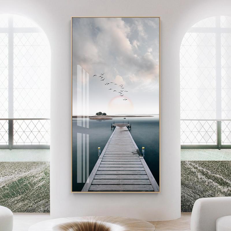 

Modern Wooden Pier Blue Lake Landscape Canvas Painting Large Wall Art Poster Pictures Living Room Corridor Home Interior Decor