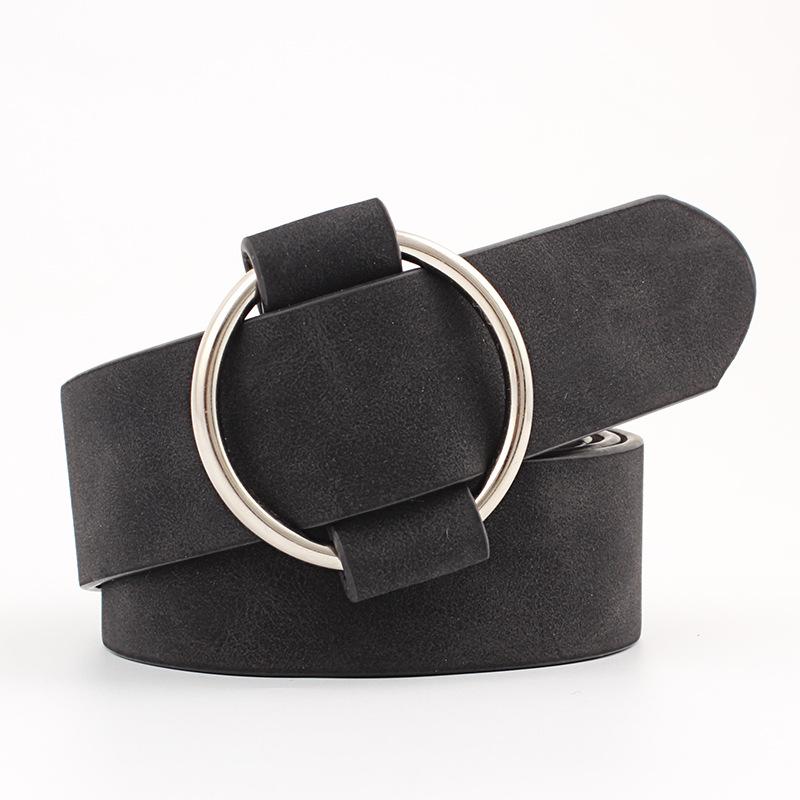 

New Fashion Round Buckle PU Leather Belt Vintage Womens Waistband Brown Belt Ladies, Black