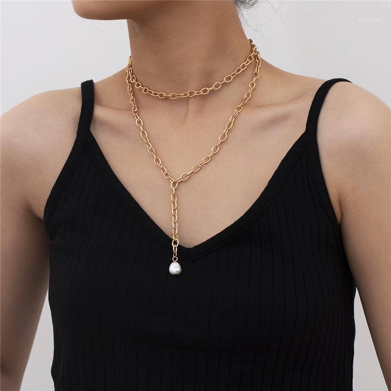 

2020 Fashion Vintage Boho Choker Necklace Gold/Silver Color Double Layer Link Chain Imitation Pearl Pendant Necklace Wholesale1