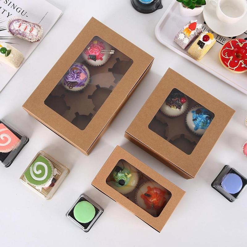 

10 Pcs Practical Kraft Paper Cake baking box Cupcake Box Bakery Cake Container Biscuits pastry with Insert Display Window