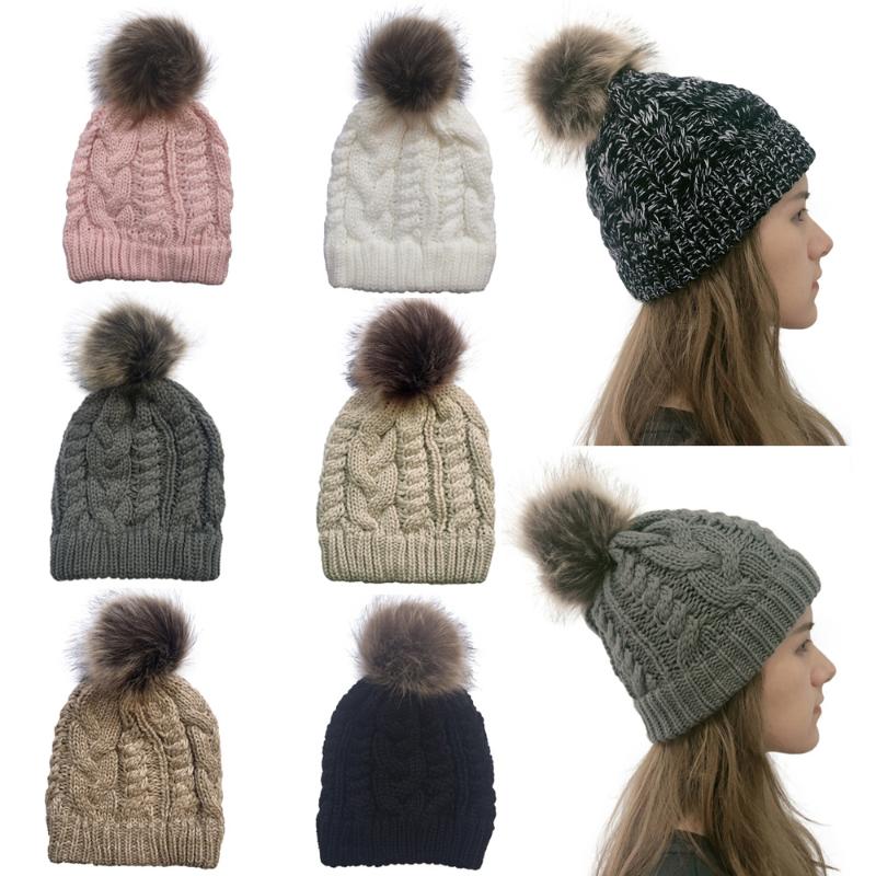 

Female Skullcap Parent-child Designer Bonnet Women Winter Beanies Hat Thick Knitted Beanie Hats Pompom for Women, White