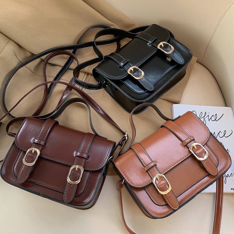 

Vintage Messenger Bags for Women 2021 New Style Classic Casual Shoulder Leather Bag Flap Lock Retro Crossbody Handbag Sac a Main, Black