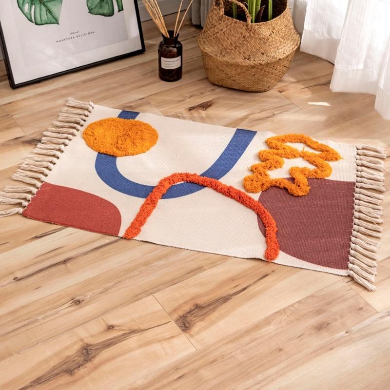 

Cotton Rug Modern Nordic Geometric Area Carpet Home Tapetes Living Room Decoration Floor Mat Door Mats Rugs Hotel Decor MJ72218