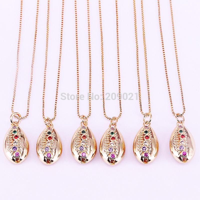

Pendant Necklaces 10Pcs Wholesale Fashion Style Gold Color Micro Pave Colorful Cz Conch Shell Charm Necklace Jewelry For Women Girls