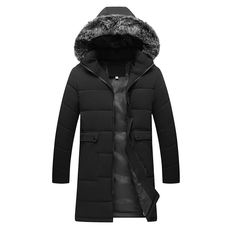 

Winter Hooded Trench Coat Men Casual Solid Men's Down Parka Jacket Thick Long Zipper Coats Man Hat Detachable Mens Clothes M-8XL, Black