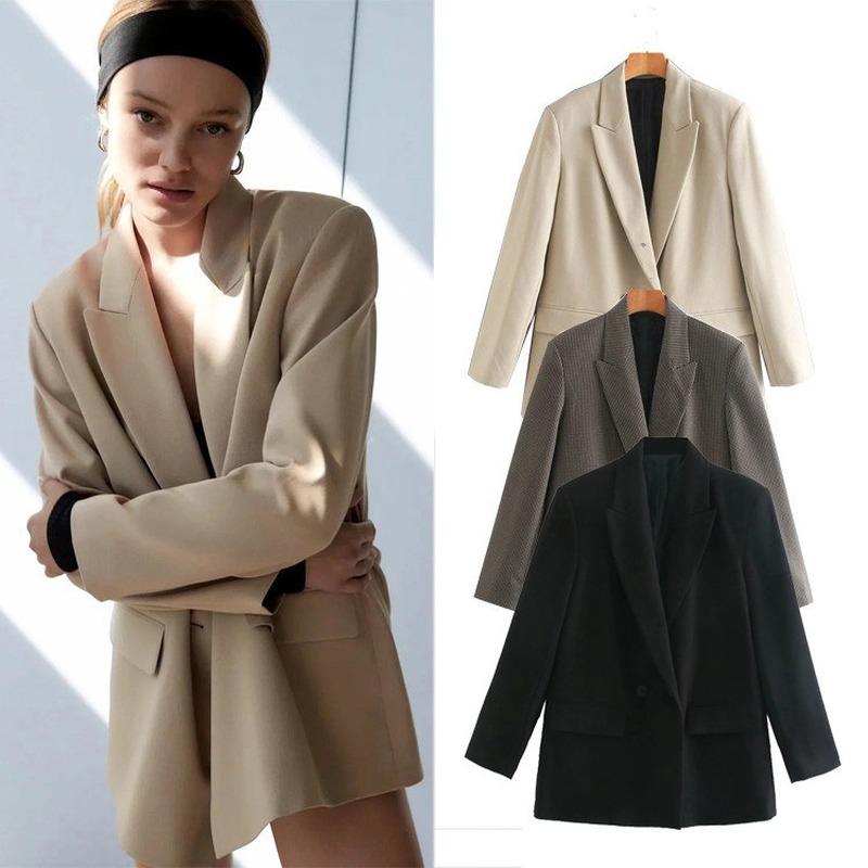 

Blazer Women 2020 Autumn Winter Thick Long Sleeve Casual Double Breasted Blazer Work Korean Japanese Jacket Women Blazers, Black