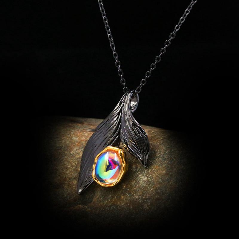 

Bohemia Fish Tail Amethyst Pendant Necklace for Women Clavicle Chain Choker Black Gold Jewelry