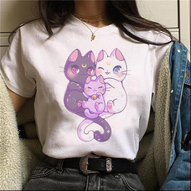

fashion ullzang sailor moon funny t shirt harajuku clothes aesthetic cat anime women tshirt cute female t shirt kawaii tees, White