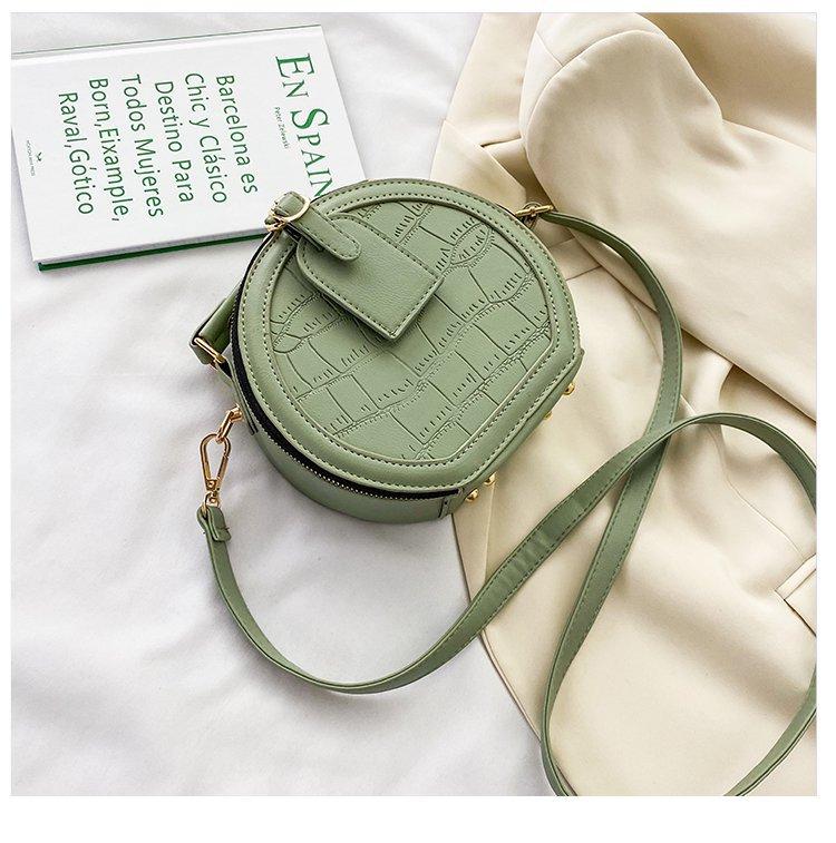 

2021 Ladies Shoulder Bag Crocodile Pattern Black Bag Simple Small Round Female High Quality Pu Leather Lady Messenger