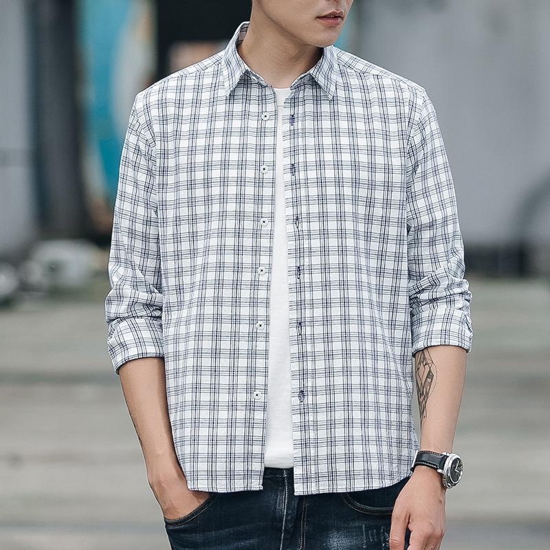 

Spring Autumn Men's Black White Plaid 100% Cotton Shirts Fit Youth Washed Cotton Shirts Clothing Manufacturers Dropshiping