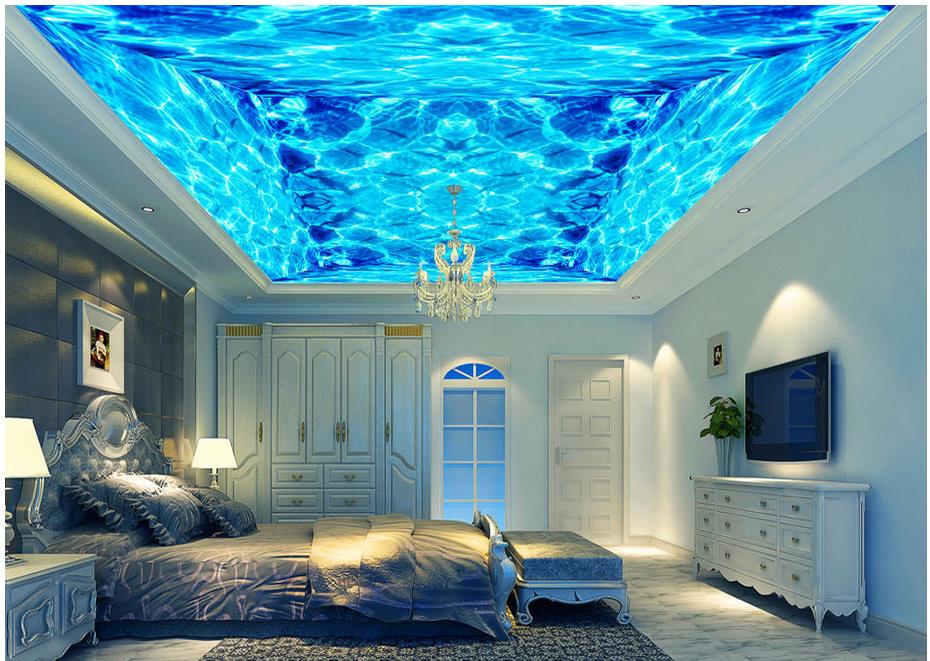 

3D three-dimensional space blue water pattern ocean ceiling mural 3d ceiling murals wallpaper