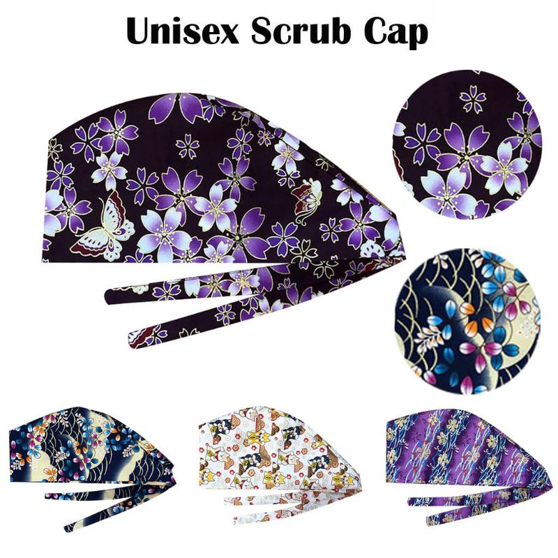 

Gorro Enfermera Flowers Print Color Nursing Sanitary Work Hat Unisex Scrubs Cap Sweatband Gourd Hats Calot De Chirurgie 5*, Blue;gray